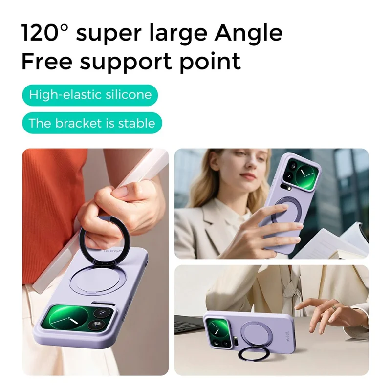 ABEEL For Xiaomi 17 Pro Magnetic Case Kickstand Skin Touch Liquid Silicone Phone Cover - Purple