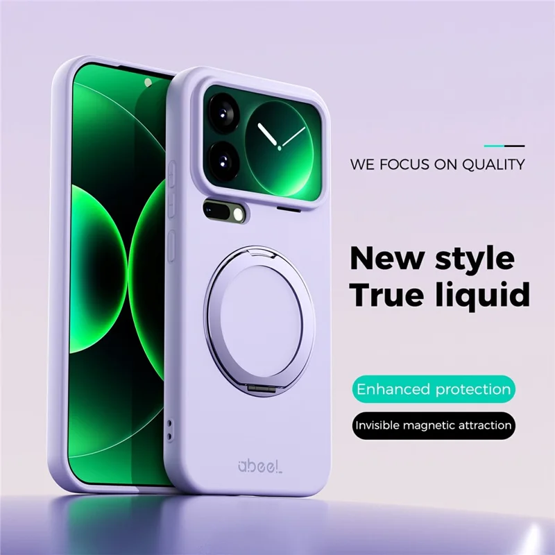 ABEEL For Xiaomi 17 Pro Max Magnetic Case Kickstand Skin Touch Liquid Silicone Phone Cover - Purple