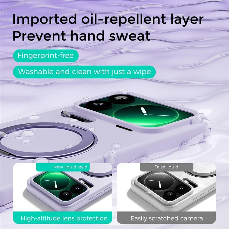 ABEEL For Xiaomi 17 Pro Max Magnetic Case Kickstand Skin Touch Liquid Silicone Phone Cover - Purple