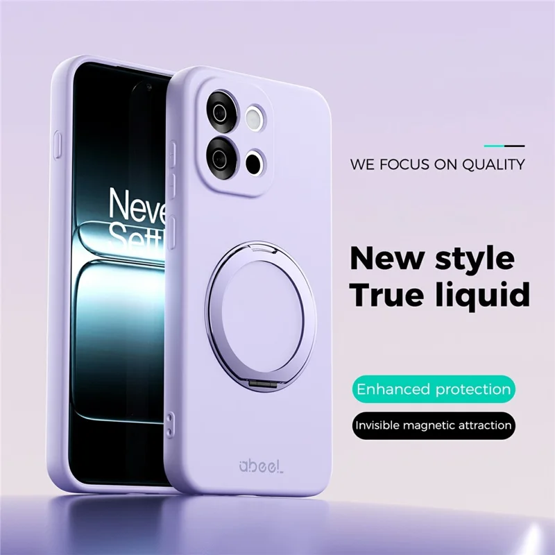 ABEEL For OnePlus 13T 5G Magnetic Case Kickstand Skin Touch Liquid Silicone Phone Cover - Purple