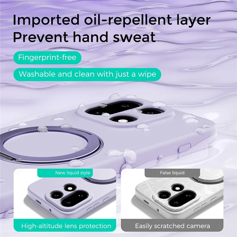 ABEEL For OnePlus 15 5G Magnetic Case Kickstand Skin Touch Liquid Silicone Phone Cover - Purple