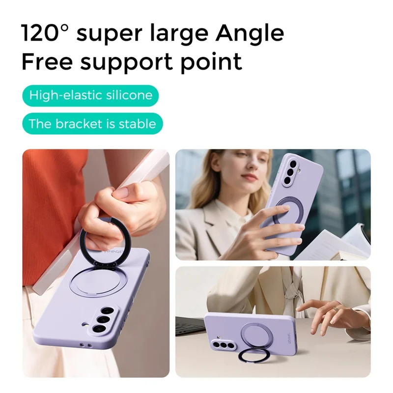 ABEEL For Samsung Galaxy A36 5G Magnetic Case Kickstand Skin Touch Liquid Silicone Phone Cover - Purple