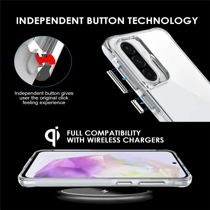 For Samsung Galaxy A36 5G Case PC + TPU Dropproof Transparent Phone Cover - Transparent