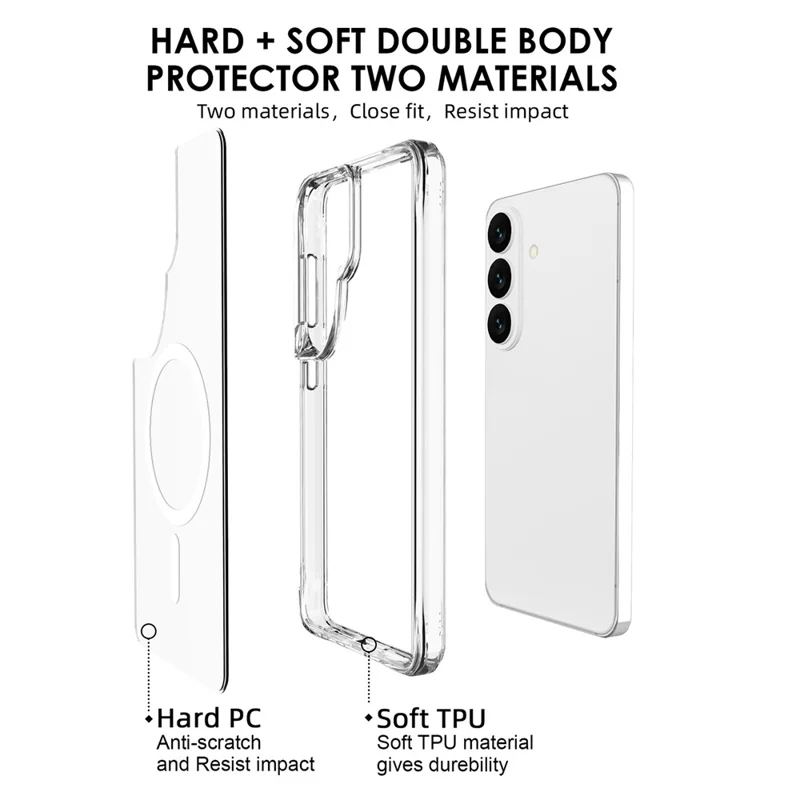 For Samsung Galaxy S26 Magnetic Case TPU + PC Clear Phone Cover - Transparent