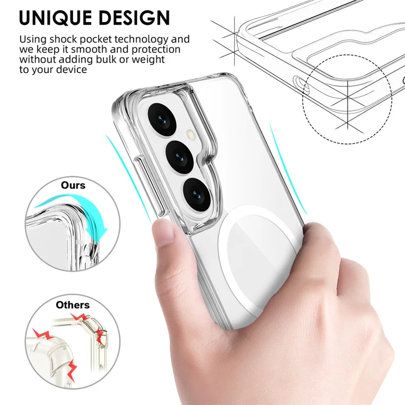 For Samsung Galaxy S26 Magnetic Case TPU + PC Clear Phone Cover - Transparent