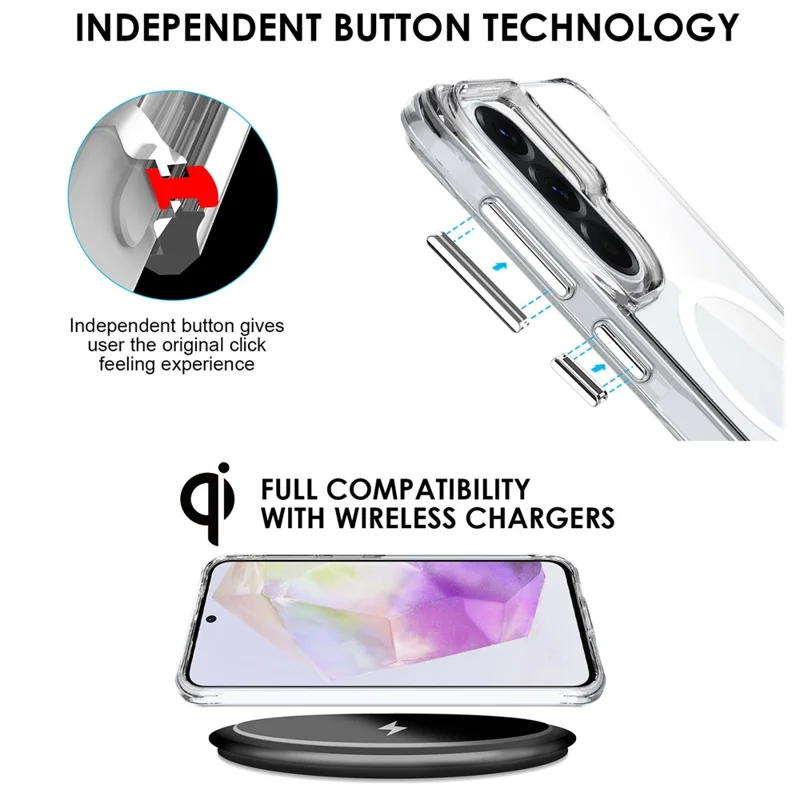 For Samsung Galaxy A57 5G Magnetic Case TPU + PC Clear Phone Cover - Transparent