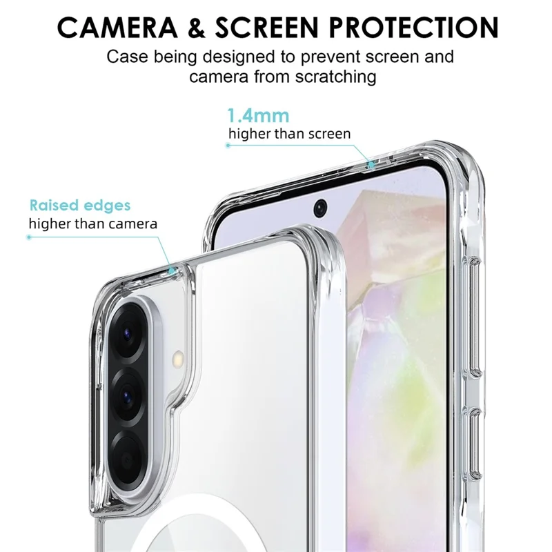 For Samsung Galaxy A57 5G Magnetic Case TPU + PC Clear Phone Cover - Transparent