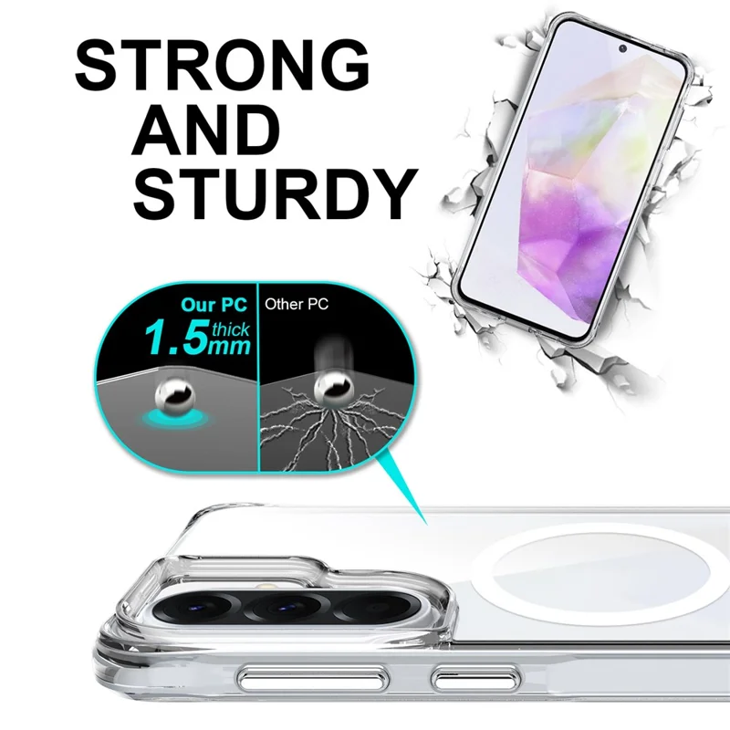 For Samsung Galaxy A57 5G Magnetic Case TPU + PC Clear Phone Cover - Transparent