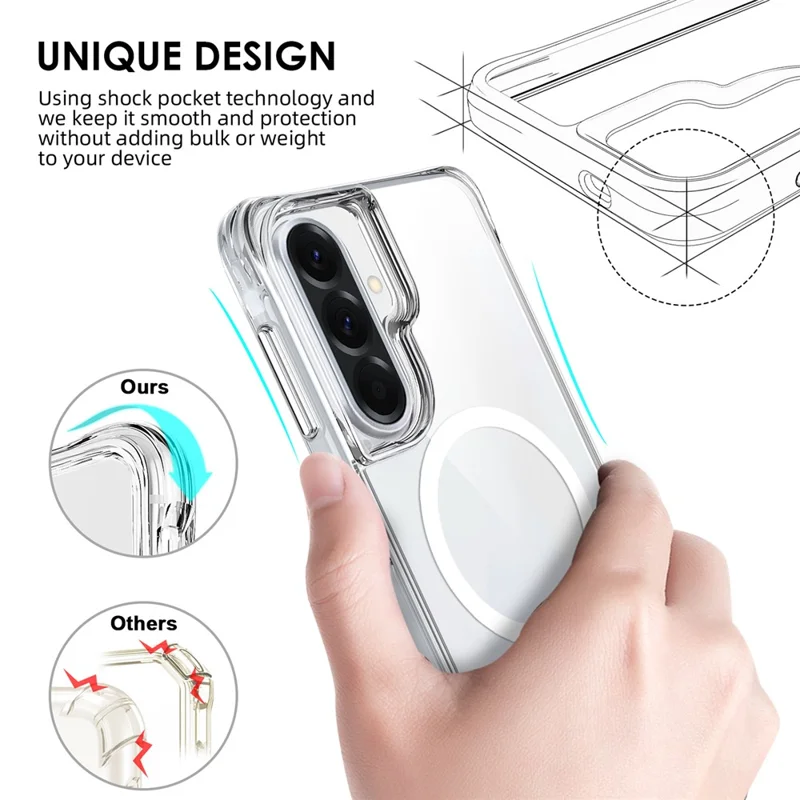 For Samsung Galaxy A57 5G Magnetic Case TPU + PC Clear Phone Cover - Transparent