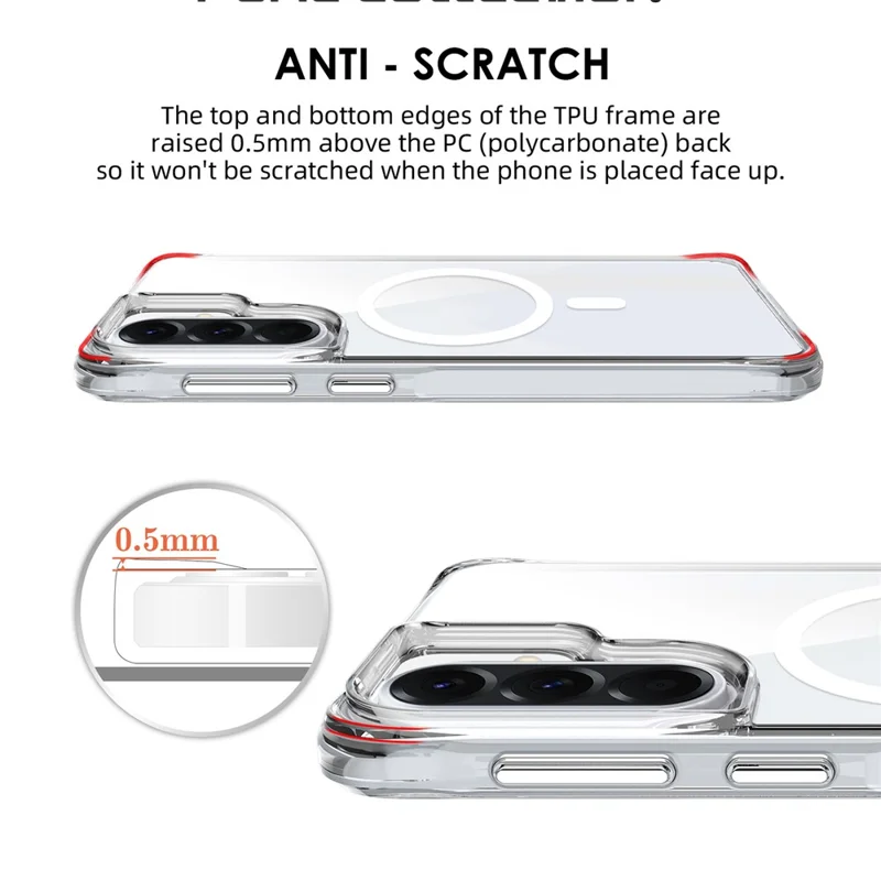 For Samsung Galaxy A57 5G Magnetic Case TPU + PC Clear Phone Cover - Transparent