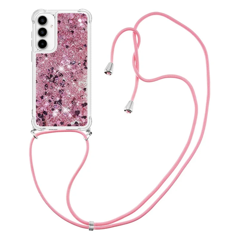 For Samsung Galaxy A37 5G TPU Case Quicksand Phone Cover with Lanyard - Rose Gold  /  Hearts