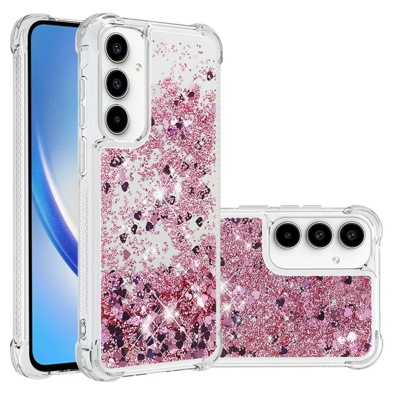 Für Samsung Galaxy A37 5G TPU Hülle Glitzer-Quicksand Stoßfeste Handy-Rückseite – Roségold / Herzen