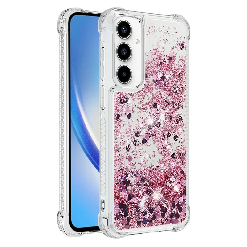 Für Samsung Galaxy A37 5G TPU Hülle Glitzer-Quicksand Stoßfeste Handy-Rückseite – Roségold / Herzen