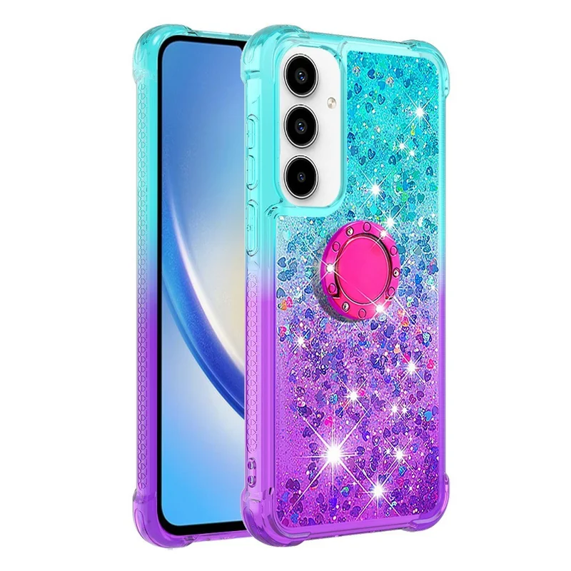 For Samsung Galaxy A37 5G TPU Case with Kickstand Gradiant Quicksand Shockproof Cover - Sky Blue+Purple