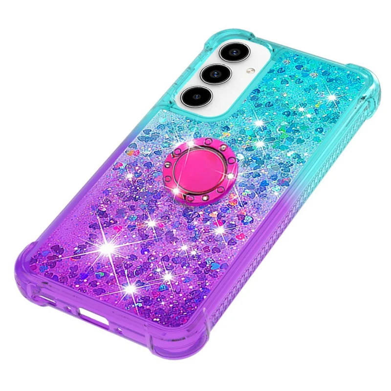 For Samsung Galaxy A37 5G TPU Case with Kickstand Gradiant Quicksand Shockproof Cover - Sky Blue+Purple