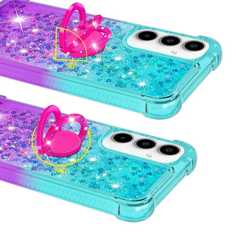 For Samsung Galaxy A37 5G TPU Case with Kickstand Gradiant Quicksand Shockproof Cover - Sky Blue+Purple