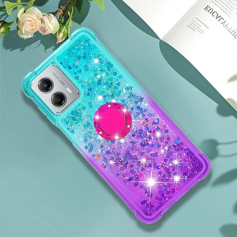 For Samsung Galaxy A37 5G TPU Case with Kickstand Gradiant Quicksand Shockproof Cover - Sky Blue+Purple