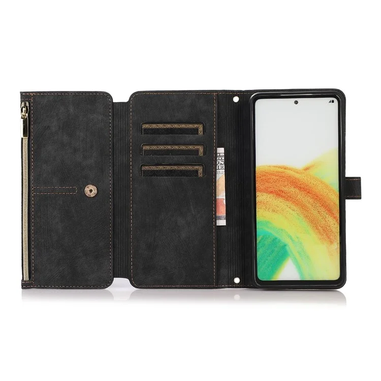Para Samsung Galaxy A33 5G Ranuras Múltiples Ranuras Magnéticas Cierre de la Cremallera Case de Bolsillo PU pu Cuero Billetera Cubierta de Teléfono a Prueba de Choque - Negro