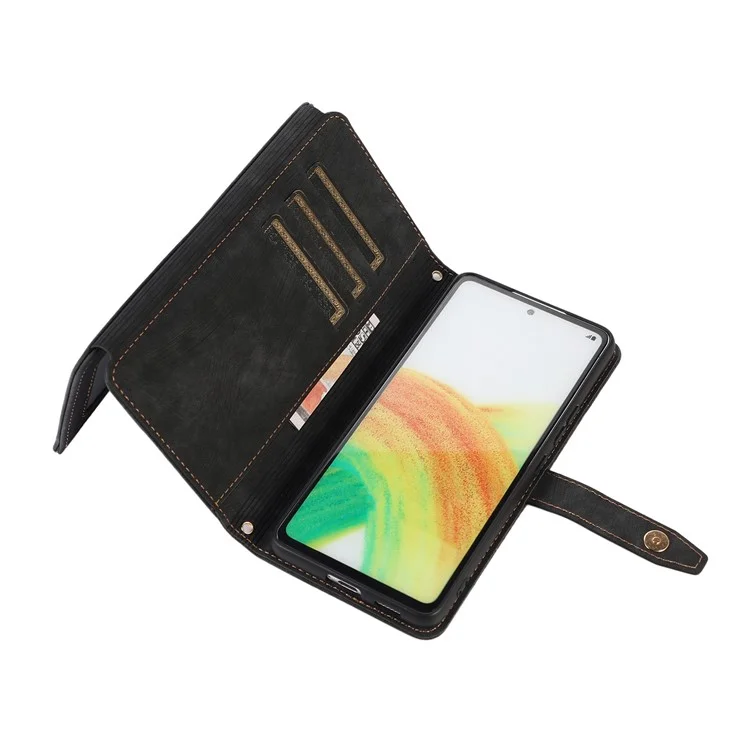 Para Samsung Galaxy A33 5G Ranuras Múltiples Ranuras Magnéticas Cierre de la Cremallera Case de Bolsillo PU pu Cuero Billetera Cubierta de Teléfono a Prueba de Choque - Negro