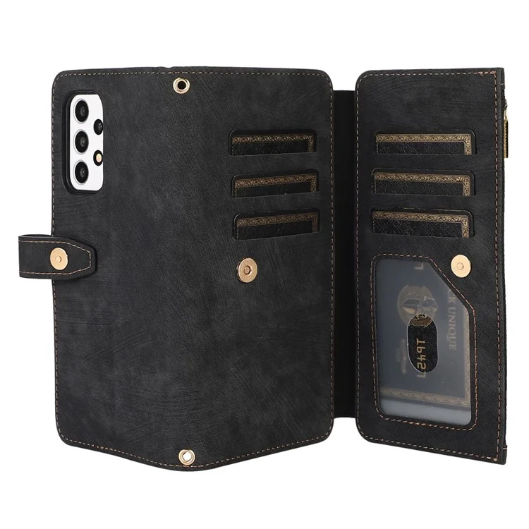 Para Samsung Galaxy A33 5G Ranuras Múltiples Ranuras Magnéticas Cierre de la Cremallera Case de Bolsillo PU pu Cuero Billetera Cubierta de Teléfono a Prueba de Choque - Negro