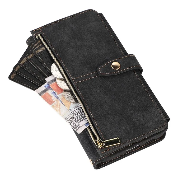 Para Samsung Galaxy A33 5G Ranuras Múltiples Ranuras Magnéticas Cierre de la Cremallera Case de Bolsillo PU pu Cuero Billetera Cubierta de Teléfono a Prueba de Choque - Negro