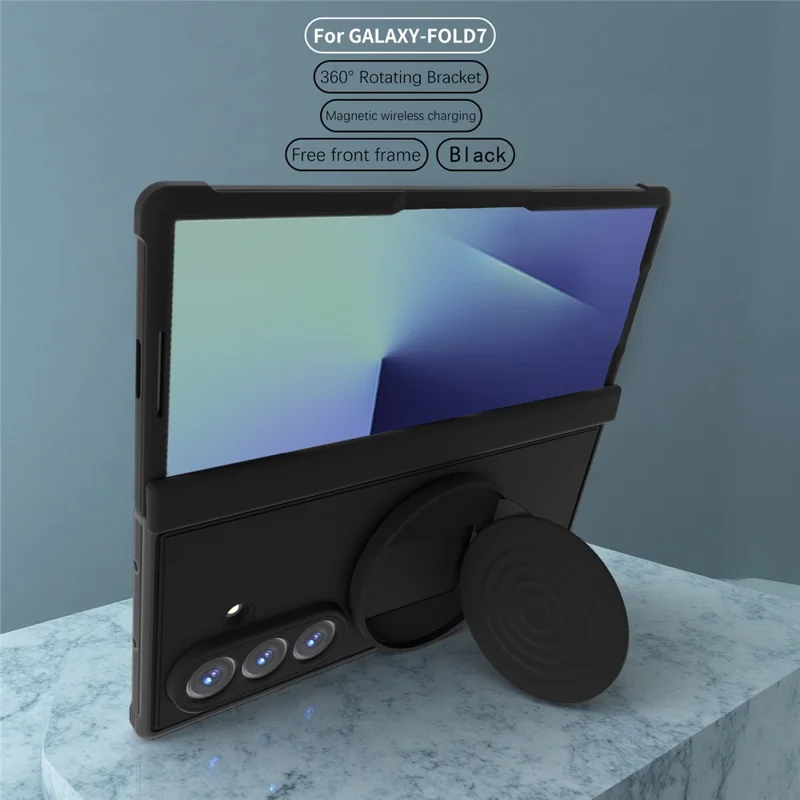 Für Samsung Galaxy Z Fold7 5G Magnetische Hülle mit Ständer TPU PC Stoßfeste Handyhülle - Schwarz