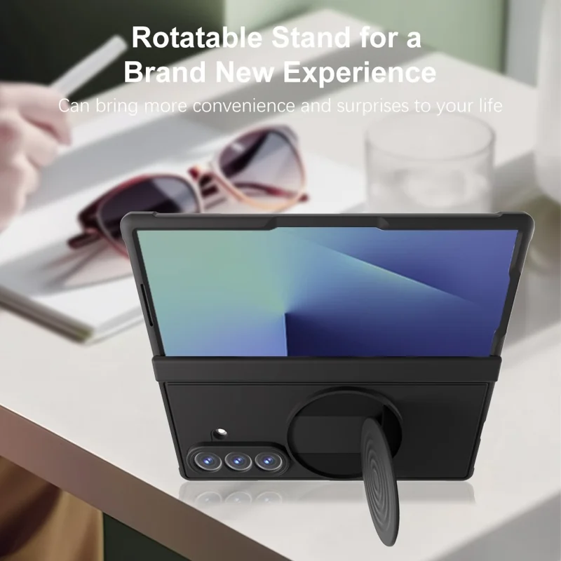 Für Samsung Galaxy Z Fold7 5G Magnetische Hülle mit Ständer TPU PC Stoßfeste Handyhülle - Schwarz