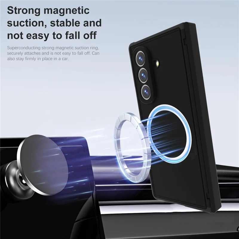 Für Samsung Galaxy Z Fold7 5G Magnetische Hülle mit Ständer TPU PC Stoßfeste Handyhülle - Schwarz