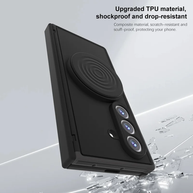 Für Samsung Galaxy Z Fold7 5G Magnetische Hülle mit Ständer TPU PC Stoßfeste Handyhülle - Schwarz