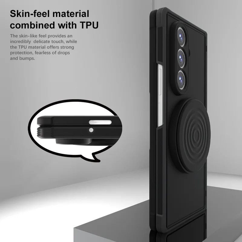 Für Samsung Galaxy Z Fold7 5G Magnetische Hülle mit Ständer TPU PC Stoßfeste Handyhülle - Schwarz