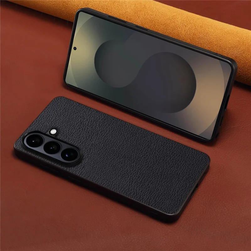 Für Samsung Galaxy S26 / S26 Pro Hülle Kalbleder-Optik Leder + PC + TPU Handyhülle - Schwarz