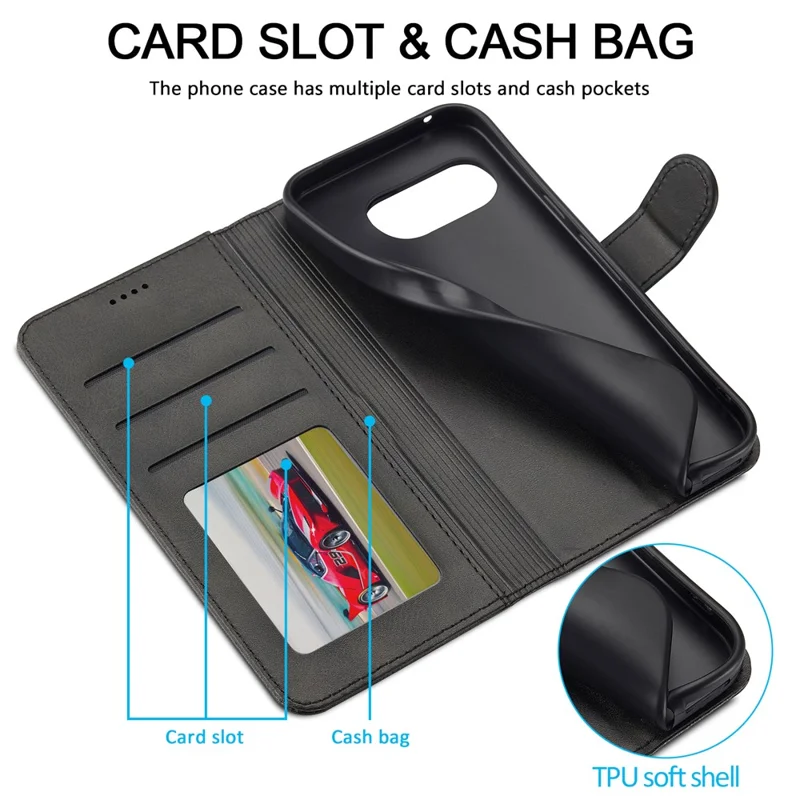 LC.IMEEKE voor Google Pixel 10a hoesje portemonnee Kalfsstructuur lederen telefoonhoes - Zwart