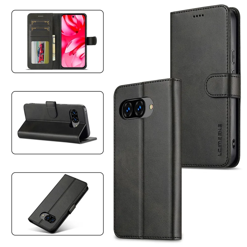 LC.IMEEKE voor Google Pixel 10a hoesje portemonnee Kalfsstructuur lederen telefoonhoes - Zwart