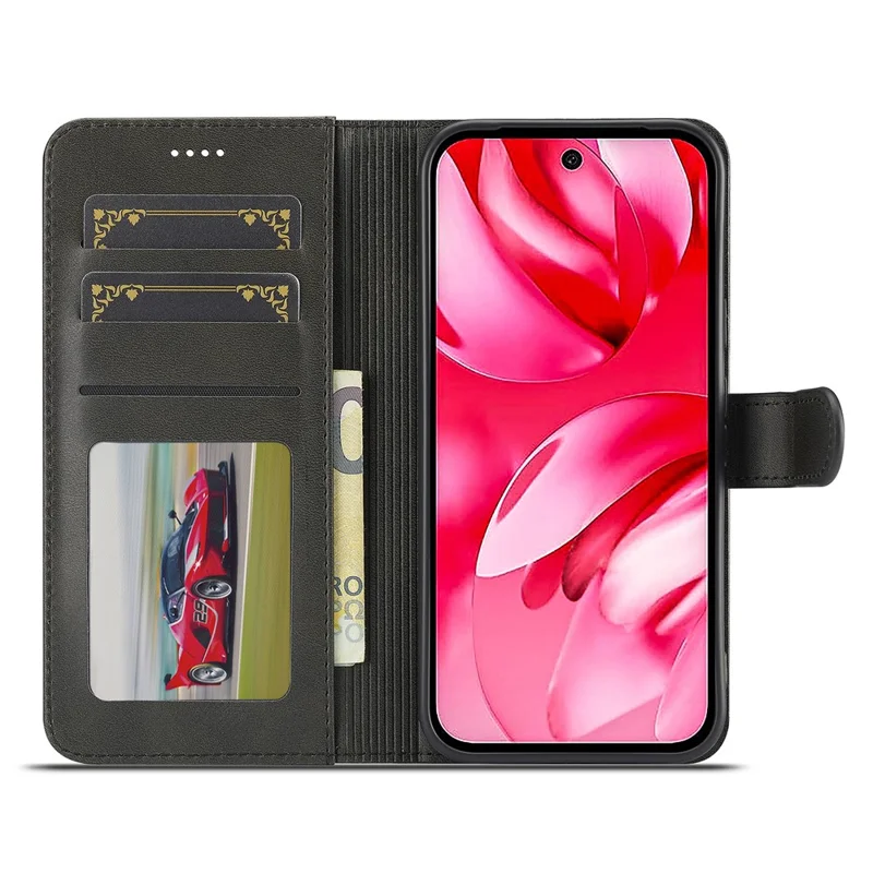 LC.IMEEKE voor Google Pixel 10a hoesje portemonnee Kalfsstructuur lederen telefoonhoes - Zwart