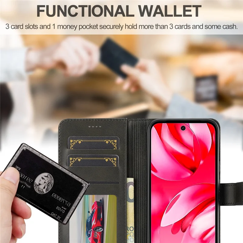 LC.IMEEKE voor Google Pixel 10a hoesje portemonnee Kalfsstructuur lederen telefoonhoes - Zwart