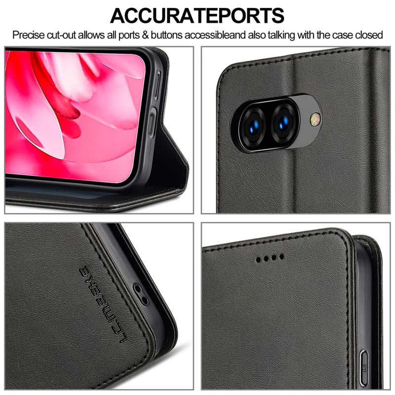 LC.IMEEKE voor Google Pixel 10a hoesje portemonnee Kalfsstructuur lederen telefoonhoes - Zwart