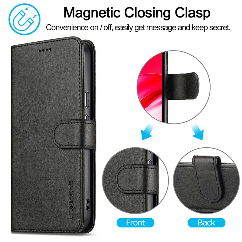 LC.IMEEKE voor Google Pixel 10a hoesje portemonnee Kalfsstructuur lederen telefoonhoes - Zwart