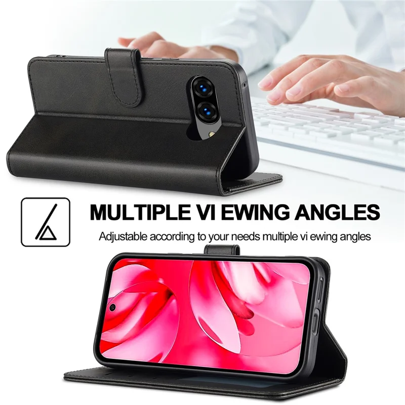 LC.IMEEKE voor Google Pixel 10a hoesje portemonnee Kalfsstructuur lederen telefoonhoes - Zwart