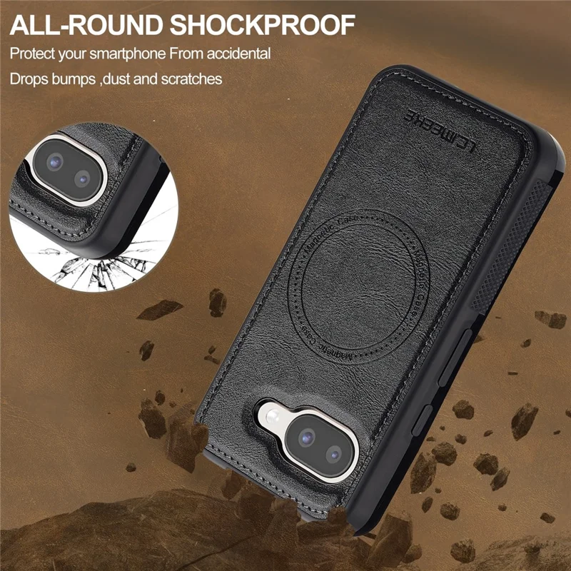 LC.IMEEKE Voor Google Pixel 10a Magnetisch Hoesje Leder + TPU Achterkant - Zwart