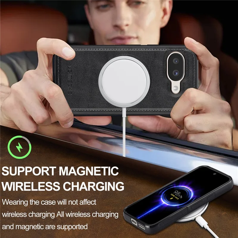 LC.IMEEKE Voor Google Pixel 10a Magnetisch Hoesje Leder + TPU Achterkant - Zwart