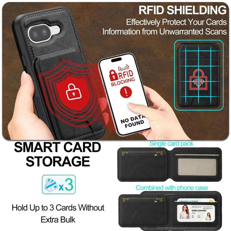 LC.IMEEKE L3 voor Google Pixel 10a Magnetische Hoesje Afneembare Kaarthouder Leren TPU Mobiele Cover - Zwart