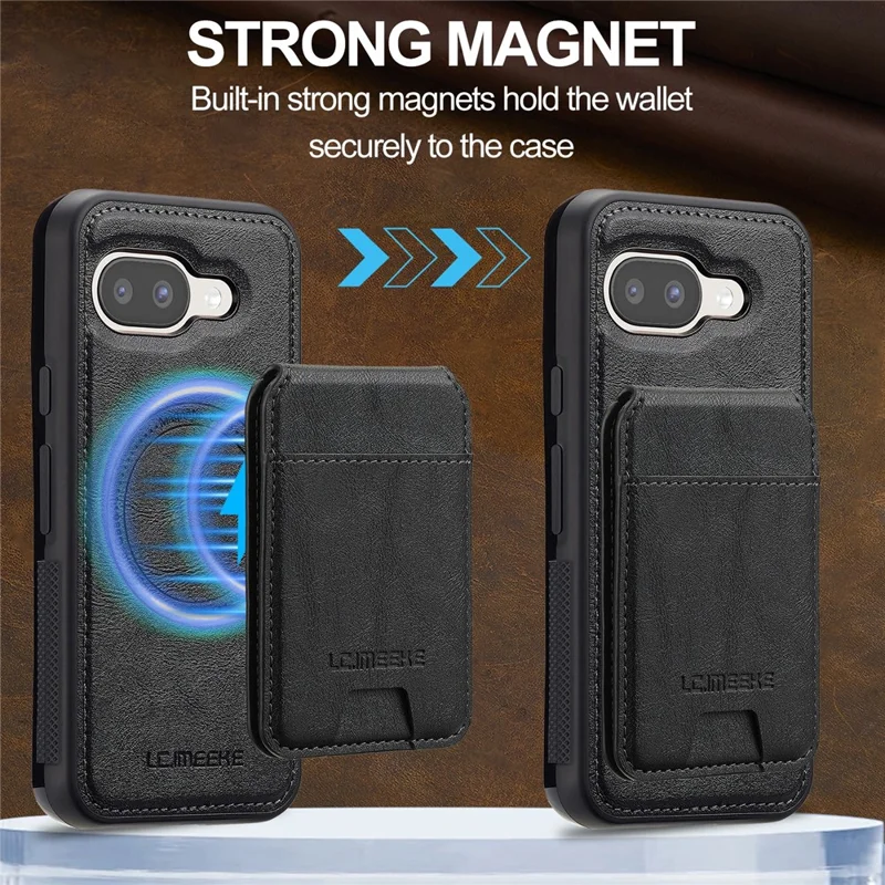 LC.IMEEKE L3 voor Google Pixel 10a Magnetische Hoesje Afneembare Kaarthouder Leren TPU Mobiele Cover - Zwart