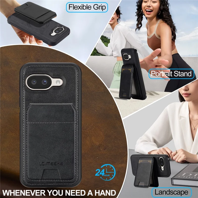 LC.IMEEKE L3 voor Google Pixel 10a Magnetische Hoesje Afneembare Kaarthouder Leren TPU Mobiele Cover - Zwart