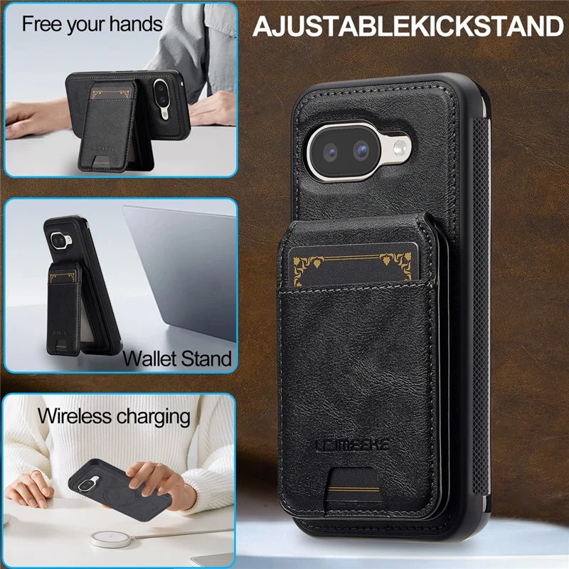 LC.IMEEKE L3 voor Google Pixel 10a Magnetische Hoesje Afneembare Kaarthouder Leren TPU Mobiele Cover - Zwart