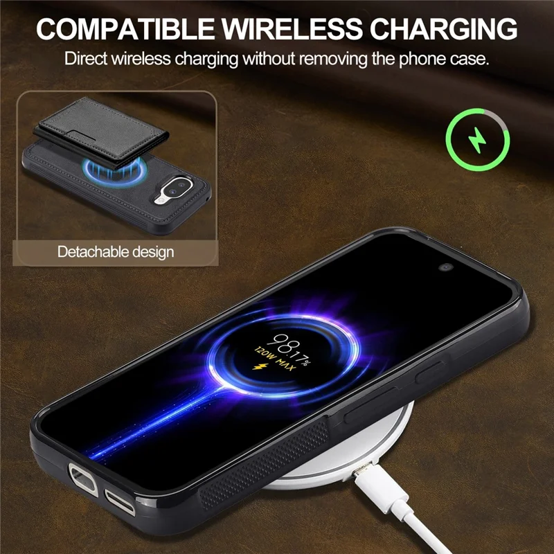 LC.IMEEKE L5 voor Google Pixel 10a Magnetische telefoonhoes Leren achterkant met afneembare kaarthouder - Zwart