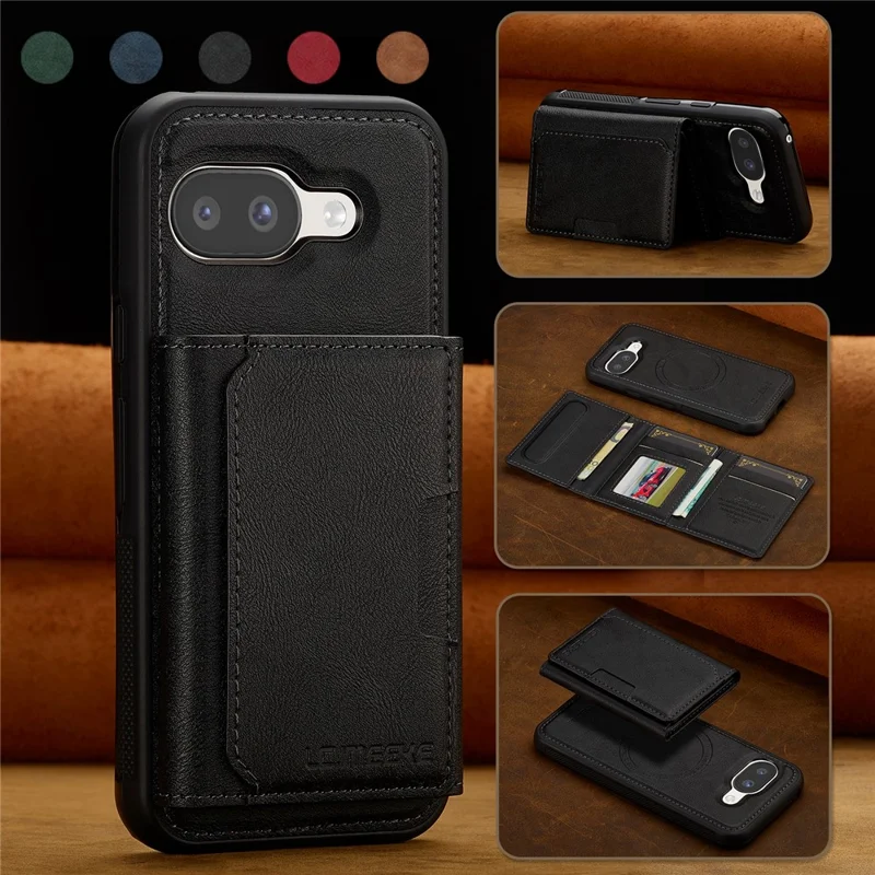 LC.IMEEKE L5 voor Google Pixel 10a Magnetische telefoonhoes Leren achterkant met afneembare kaarthouder - Zwart