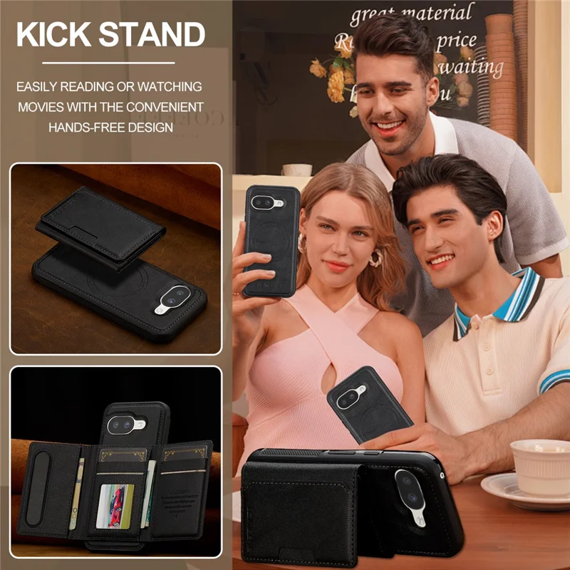 LC.IMEEKE L5 voor Google Pixel 10a Magnetische telefoonhoes Leren achterkant met afneembare kaarthouder - Zwart