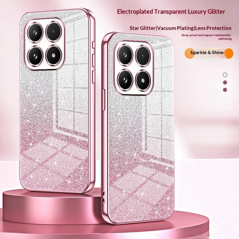 For Xiaomi 17 Case Electroplating Gradient Glitter TPU Phone Cover - Pink