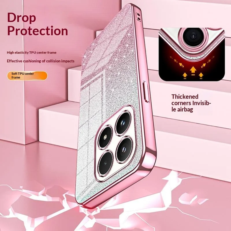 For Xiaomi 17 Case Electroplating Gradient Glitter TPU Phone Cover - Pink
