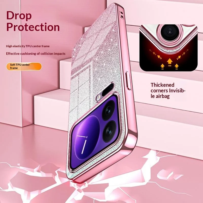 For Xiaomi 17 Pro Case Electroplating Gradient Glitter TPU Phone Cover - Pink